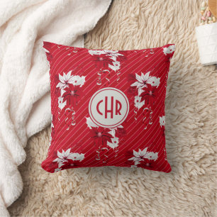 Coussin Motif Whimsical rouge et blanc Poinsettia