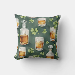 Coussin Motif Whiskey et Trèfles de la Saint-Patrick