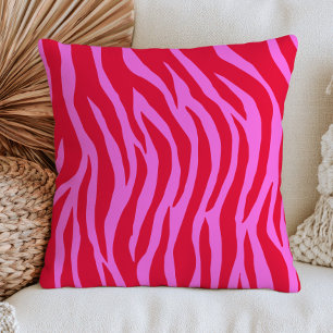 Coussin Motif Zèbre Rouge et Rose Rétro Maximaliste