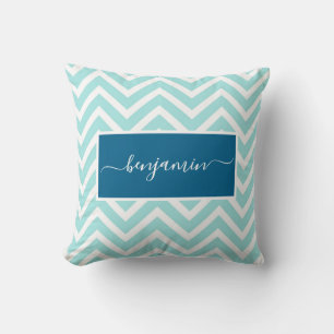Coussin Motif Zig Zag Chevron Bleu Mignon Nom