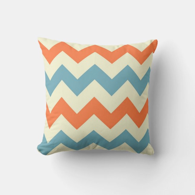 Coussin Motif zig zag du chevron bleu orange (Recto)