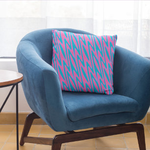 Coussin Motif Zig-Zag Rose et Turquoise