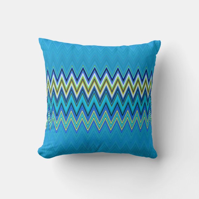 Coussin Motif Zigzag orange et bleu - 2 côtés 2 couleurs (Recto)