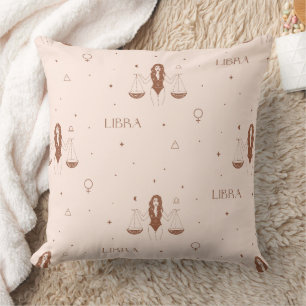 Coussin Motif Zodiaque Balance Mystique en Rose et Marron