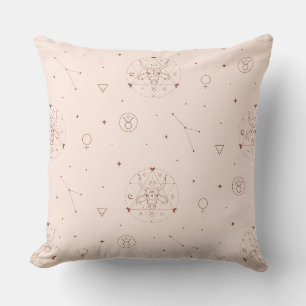 Coussin Motif Zodiaque Taureau en marron et bordeaux