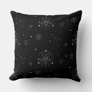 Coussin Motif Zodiaque Taureau en Noir et Blanc