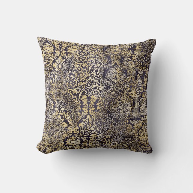 Coussin Motifs arabesques baroques et Damas arrachés abstr (Recto)