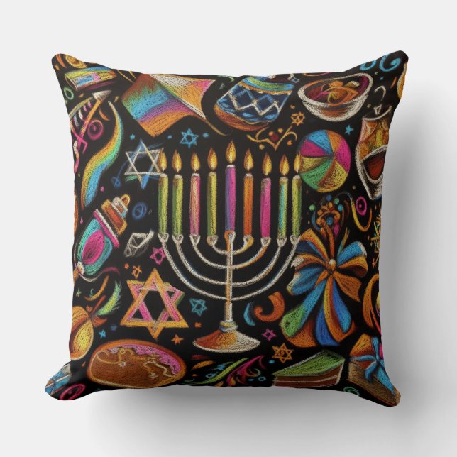 Coussin Motifs colorés Hanoukka Menorah (Recto)