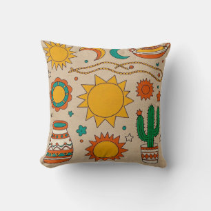 Coussin Motifs de Bohême joueurs soleils dessinés à la mai