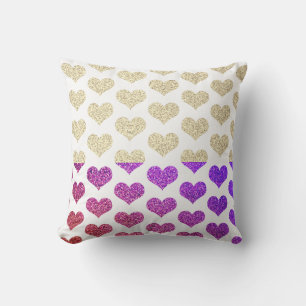 Coussin Motifs de coeur rose violet doré Ombre