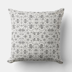Coussin Motifs de fleurs sans couture noir blanc mignons