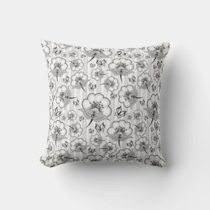 Coussin Motifs de fleurs sans couture noir blanc mignons