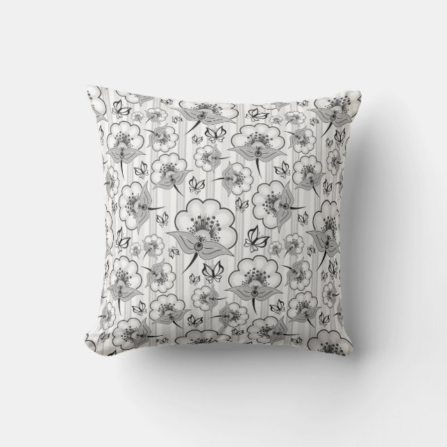 Coussin Motifs de fleurs sans couture noir blanc mignons (Recto)