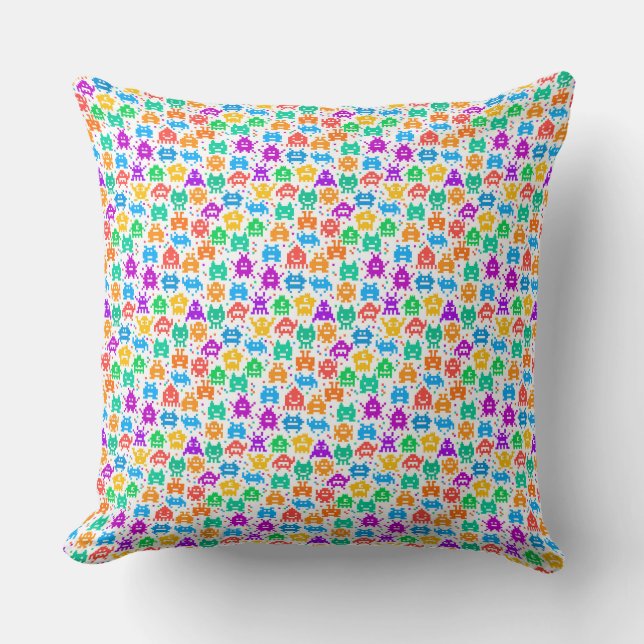 Coussin Motifs de monstres pixelisés colorés mignons (Recto)