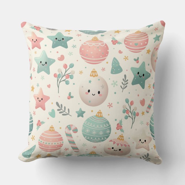 Coussin Motifs de Noël pastel mignons et étoiles (Recto)