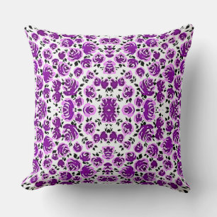 Coussin Motifs de roses violettes blanches mignonnes