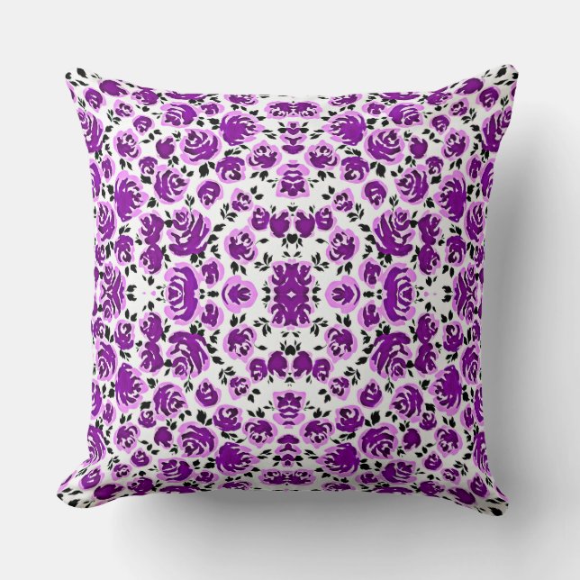 Coussin Motifs de roses violettes blanches mignonnes (Recto)