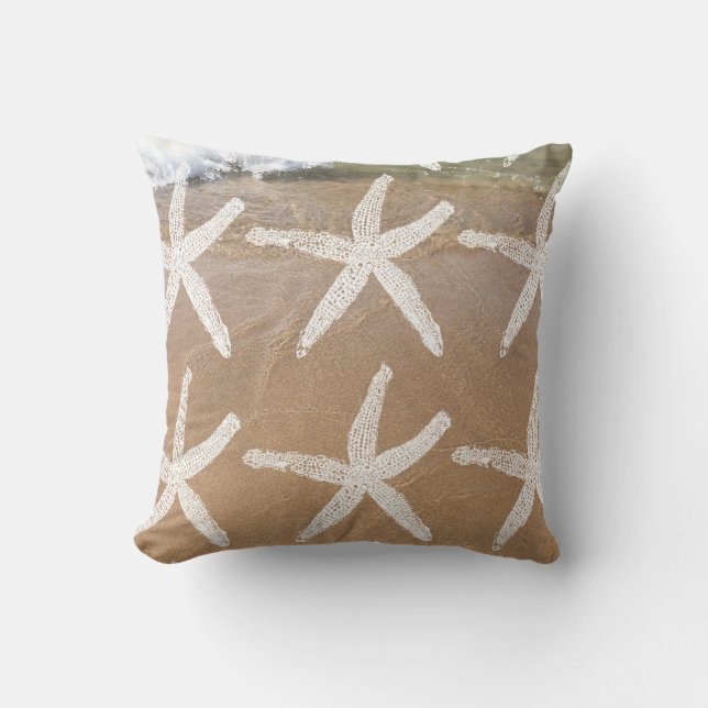 Coussin Motifs d'étoiles de mer blanches Plage sablonneuse (Recto)