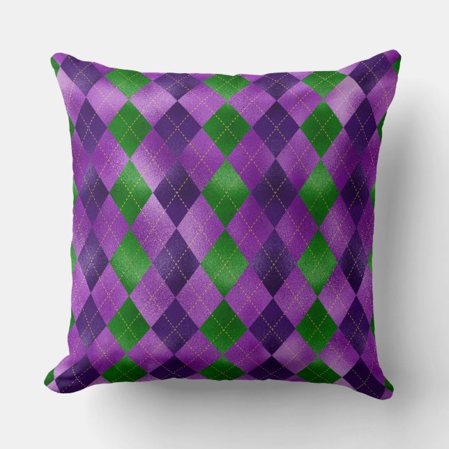 COUSSIN MOTIFS DIAMANTS MARDI GRAS VIOLET ET VERT (Recto)