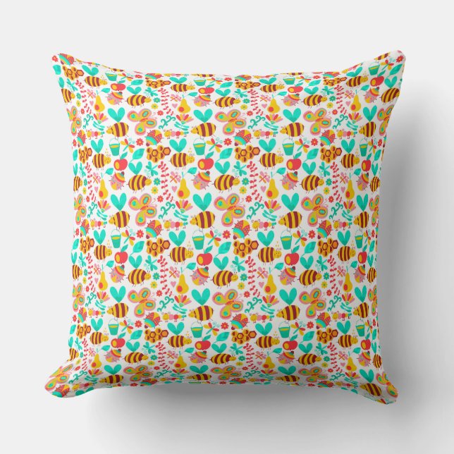 Coussin Motifs d'insectes colorés mignons (Recto)