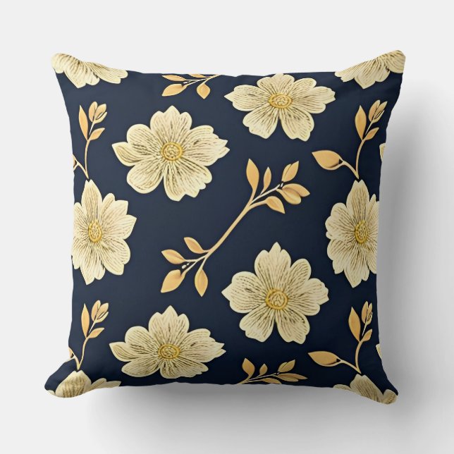 Coussin Motifs Floraux Dorés (Recto)