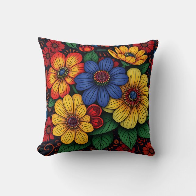 Coussin Motifs tribaux africains floraux (Recto)