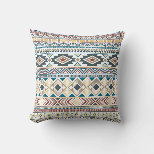 Coussin Motifs Tribaux Aztèques : Design géométrique sans  (Recto)