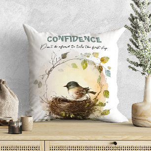 Coussin Motivation de l'oiseau d'aquarelle mignonne