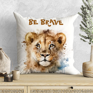 Coussin Motivation de petit lion à l'aquarelle mignonne