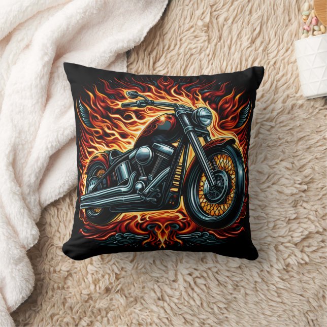 Coussin Moto à flammes au coucher du soleil (Couverture)