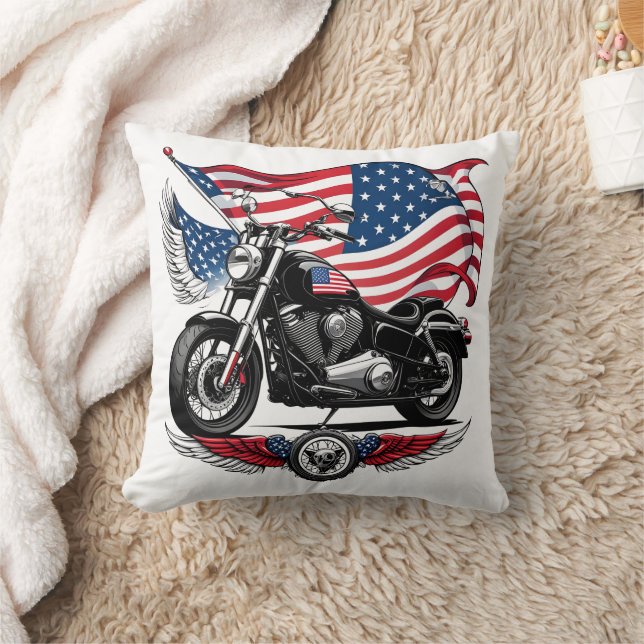 Coussin Moto américaine avec un drapeau dans l'arrière - p (Couverture)