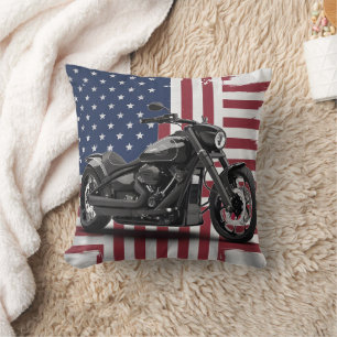Coussin Moto audacieuse sur fond de drapeau américain