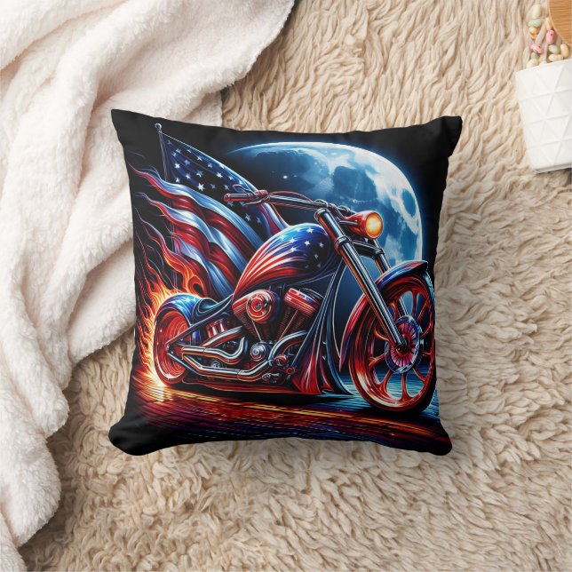 Coussin Moto avec drapeau américain contre la pleine lune (Couverture)