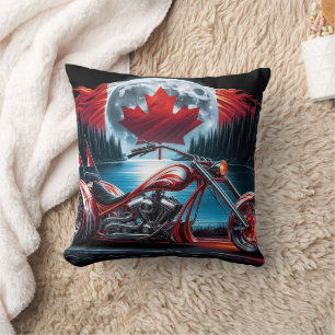 Coussin Moto avec drapeau canadien la nuit