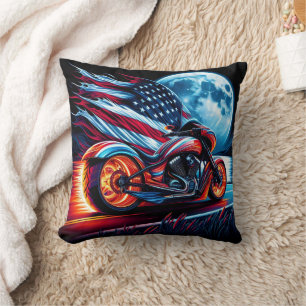 Coussin Moto en pleine lune, drapeau américain