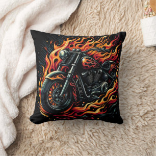 Coussin Moto flamboyante aux couleurs vives