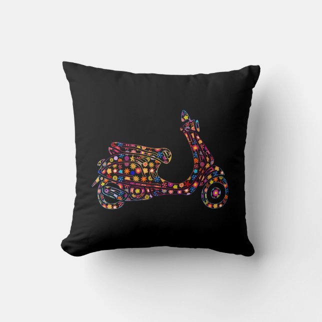 Coussin Moto-scooter motocyclette à fleurs (Recto)