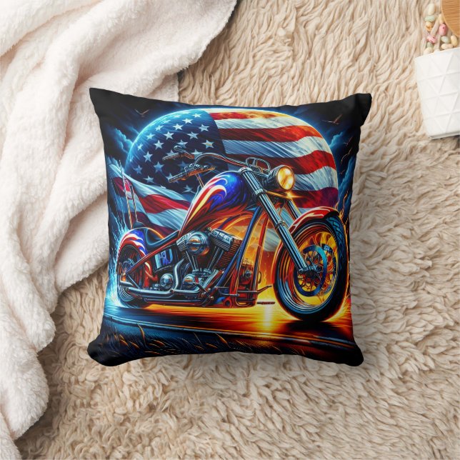 Coussin Moto sur mesure sur fond patriotique (Couverture)