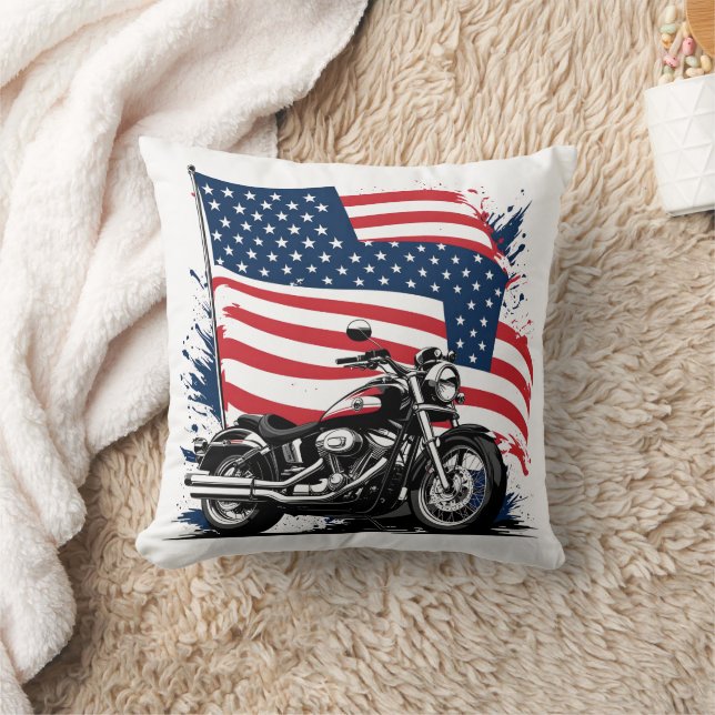 Coussin Moto vintage avec arrière-plan drapeau américain (Couverture)