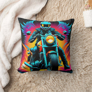 Coussin Motocyclette flamboyante au soleil couchant éclata