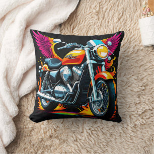 Coussin Motocyclette flamboyante avec ailes vibrantes au s