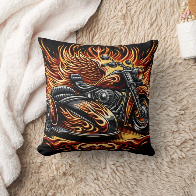 Coussin Motocyclette flamboyante et sidecar (Couverture)