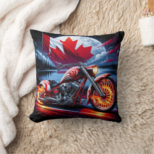 Coussin Motocyclette vibrante avec drapeau canadien près d
