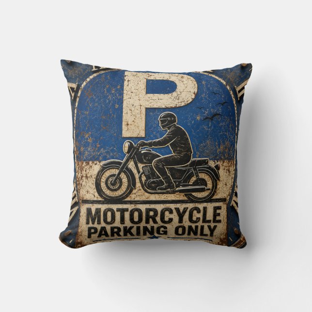 Coussin Motorcycle Biker Garage Decor Rustic Man Cave Wall (Recto)
