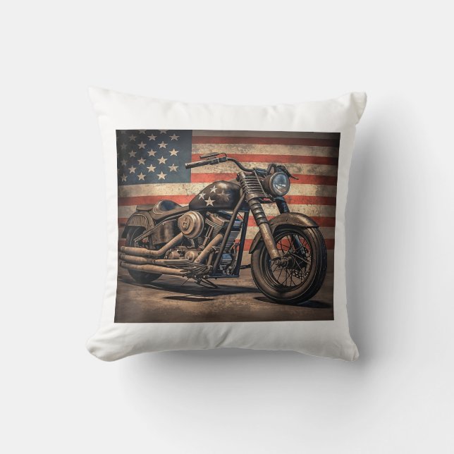 Coussin Motorcycle USA Drapeau Retro Biker (Recto)
