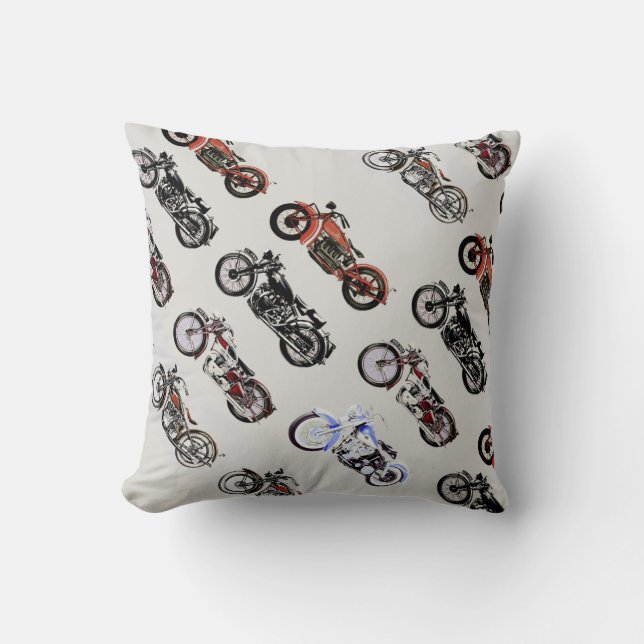Coussin MOTORCYCLES vintages rouge noir gris (Recto)