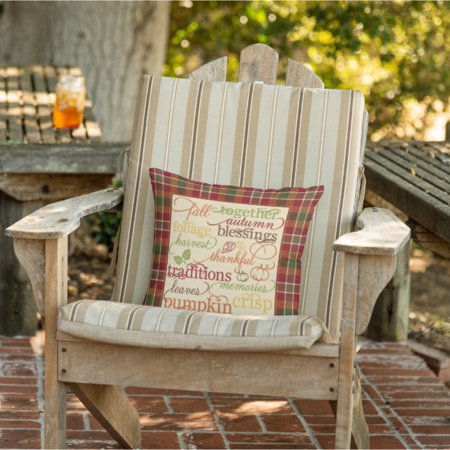Coussin Mots d'automne sur carreaux (Chaise)