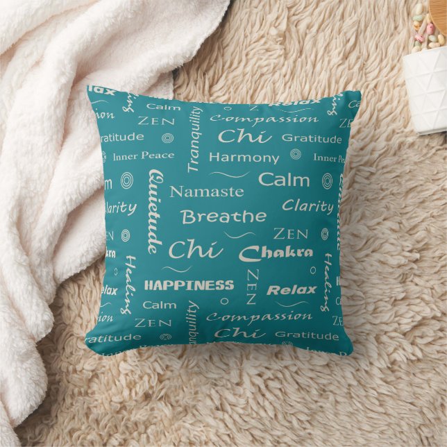 Coussin Mots de pleine conscience bleu motif (Couverture)