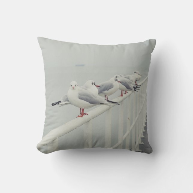 Coussin Mouette blanche le jour d'hiver (Recto)