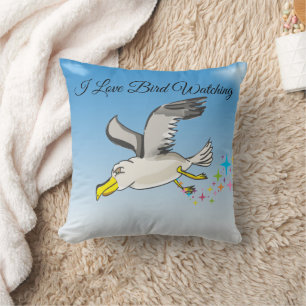 Coussin Mouette caricaturale volant au-dessus de la tête a